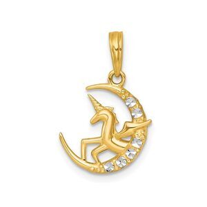 14K Yellow Gold Polished Unicorn in Moon Charm Pendant (NO CHAIN)